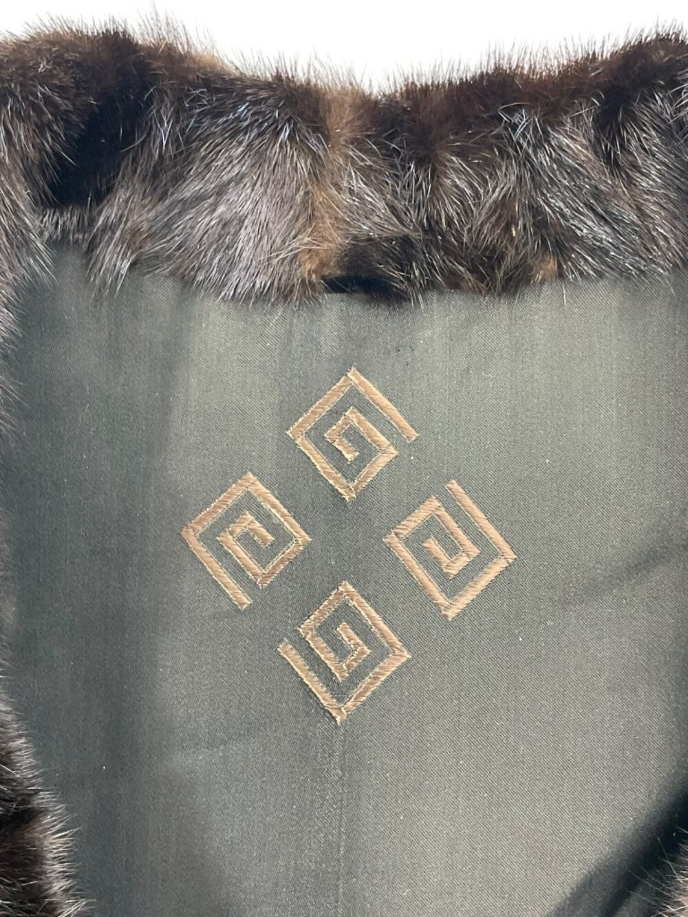 Vintage Mink Fur Brown Jacket Genuine Fur Coat Greek Key Lining Elegant Wmn's S - Picture 11 of 13